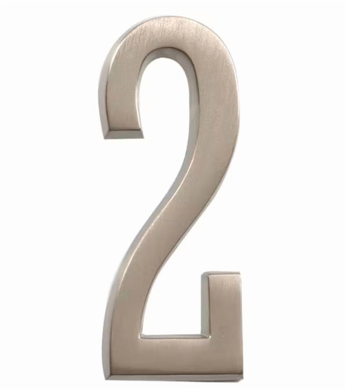 Everbilt 4 in. Satin Nickel Flush Mount Self-Adhesive House Number 2