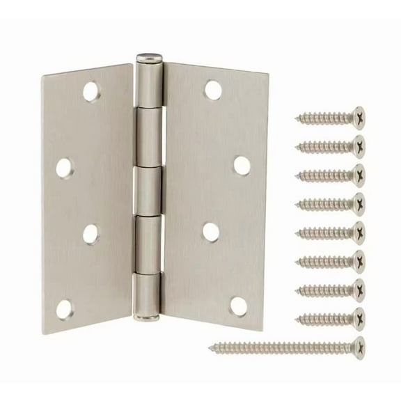 Everbilt 4 in. Square Radius Satin Nickel Squeak-Free Door Hinge