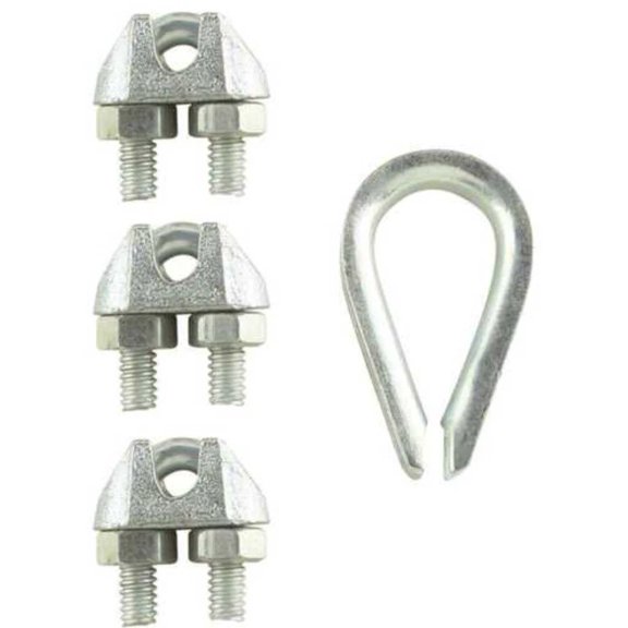 2 Set Everbilt Chain & Rope Fitting Wire Rope Clips with Thimble 3/32 in. x 1/8 in. Zinc-Plated