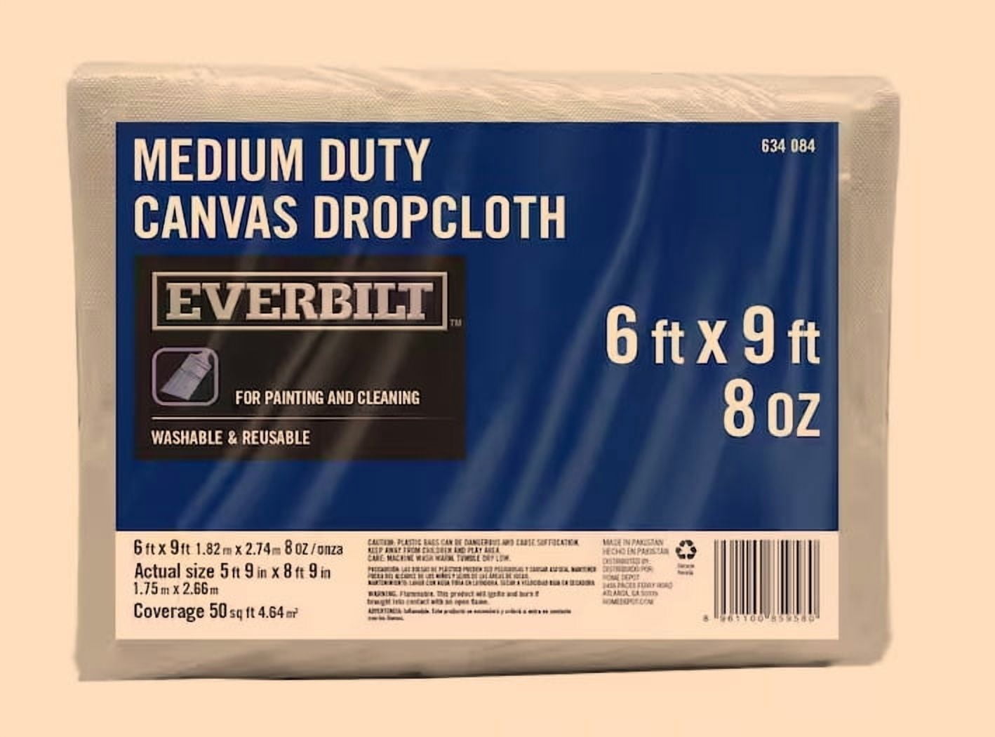 Everbilt 9 ft. x 12 ft. 8 oz. Gray Canvas Drop Cloth Heavy Duty Reusable Paint Tarp for Floor & Furniture Protection