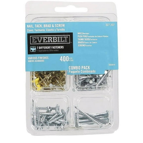 Everbilt Hardware Screws Zinc-Plated Nail, Tack, Brad & Screw Combo Pack All-in-1 Fastener Kit for Home & Workshop, 400-Piece