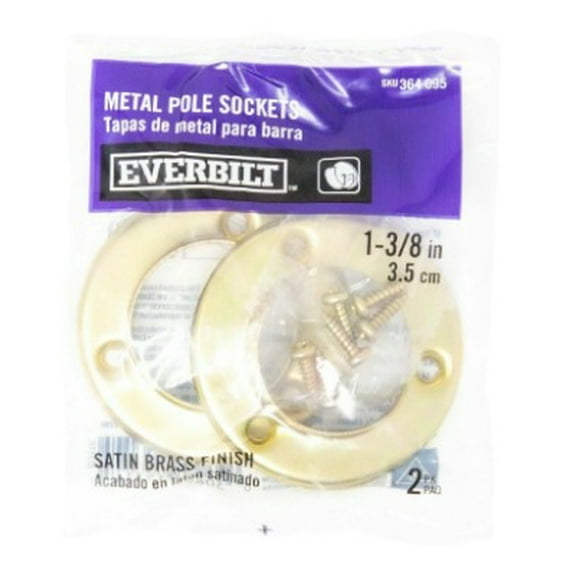 Everbilt Satin Brass Metal Pole Sockets, 2 Pack for 1-3/8 in. Closet Rods, Ideal for Closet Organization and Support