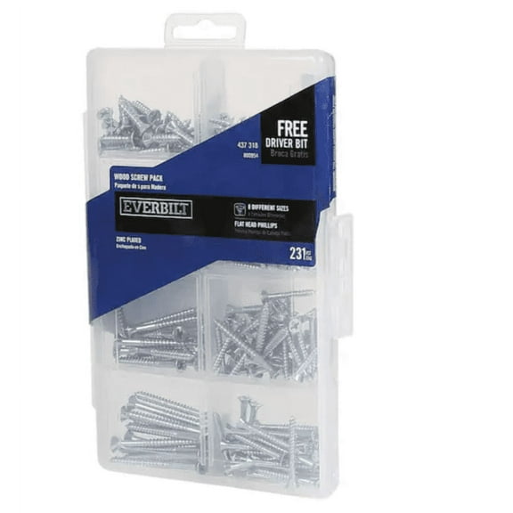 Everbilt Zinc-Plated Wood Screw Flat Head Assortment (231-Piece per Pack) 800954