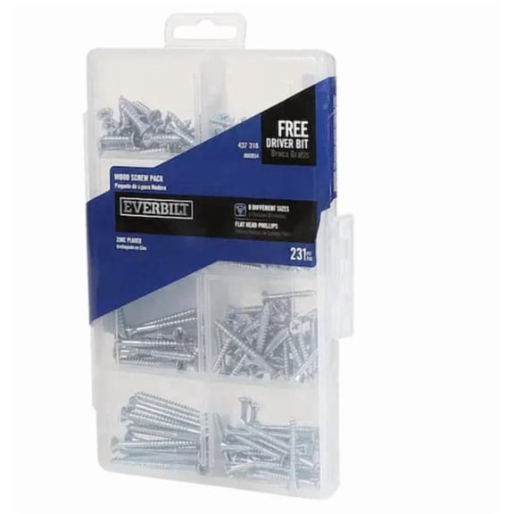 Everbilt Zinc-Plated Wood Screw Flat Head Assortment (231-Piece per Pack) 800954