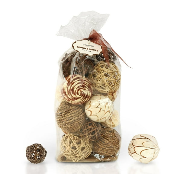 Everbloom Botanica Co Brown & White Decorative Bowl Fillers for Home Decor, 22-Piece Pack