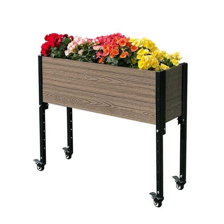 Everbloom K2114 36 x 12 x 31 in. Mobile Elevated Trough Planter Box Raised Garden Bed, Brown