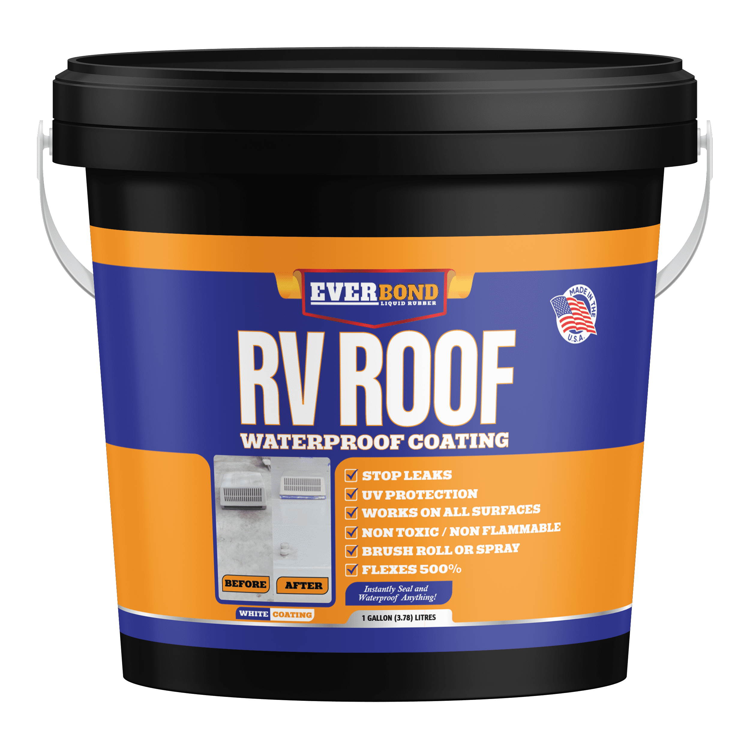 Everbond RV Roof Coating Liquid Rubber Paintable Roof 1 Gallon White 50 Square Foot