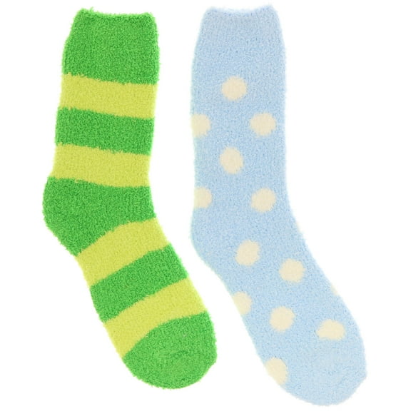 Everbright Women's Classic Fuzzy Socks 2 Pack - Lime Green & Aqua Blue