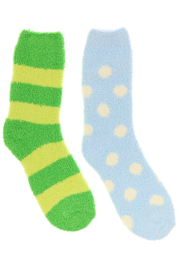 Women's Classic Fuzzy Socks 2 Pack - Lime Green & Aqua Blue