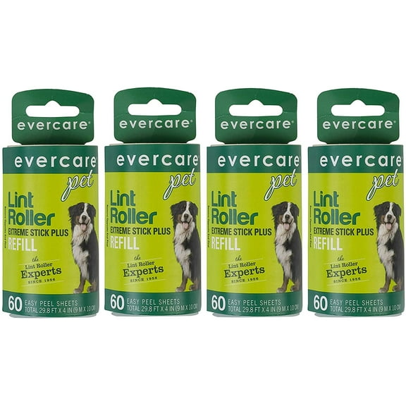 Helmac Lint Roller Refill Extra Sticky Pet - Removes Tough Debris - 4 Pack, 60 Sheets