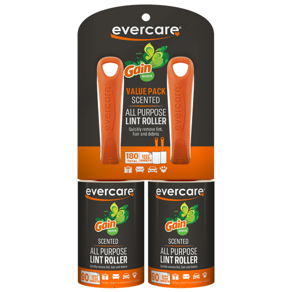 Evercare Gain Scented All-Purpose Lint Roller, Easy Tear, Ergonomic Handle, 90-Layer, 2-Pack