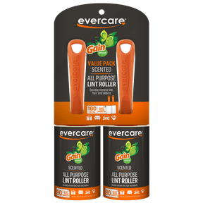Evercare Gain Scented Lint Roller Twin Pack, 90 Sheets Per Roll, 180 Total Sheets, Ergonomic Handle
