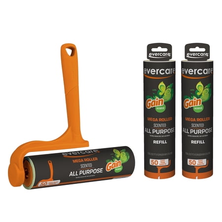 Evercare Gain Scented All-Purpose Mega Lint Roller And 2 Refill Rolls, 50 Sheets Each Value Pack