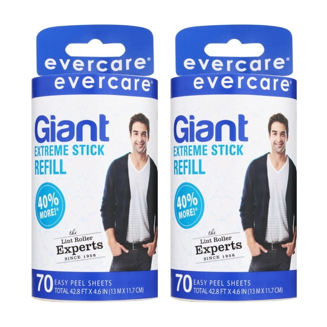 Evercare Evercare Giant Lint Roller Refill Extreme Stick 70 Easy Peel Sheets ...