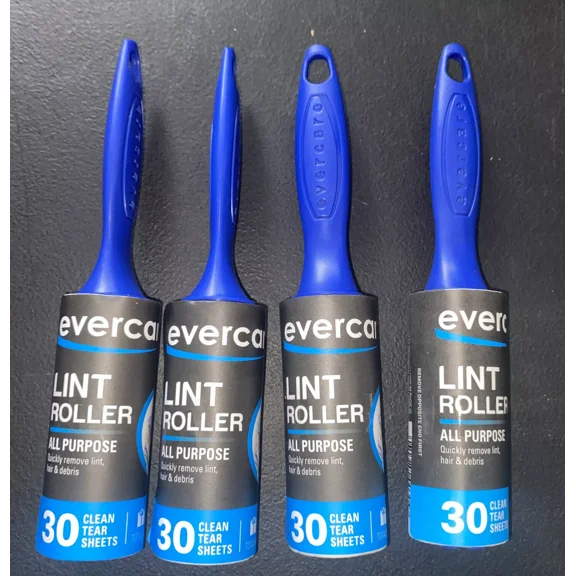 Evercare Lint Roller All Purpose Travel Pocket Size 30 Sheets Each (4 Pack)