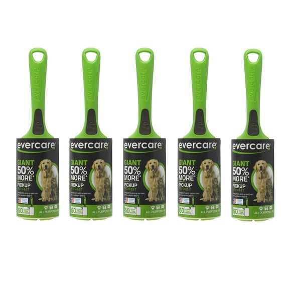 Evercare Pack of 5 Extreme Stick Pet Giant Lint Rollers, 60 Sheets Each, 300 Total