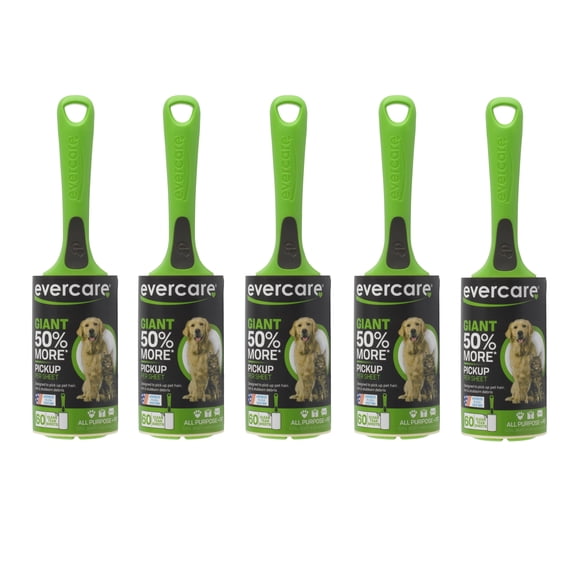 Evercare Pack of 5 Extreme Stick Pet Giant Lint Rollers, 60 Sheets Each, 300 Total