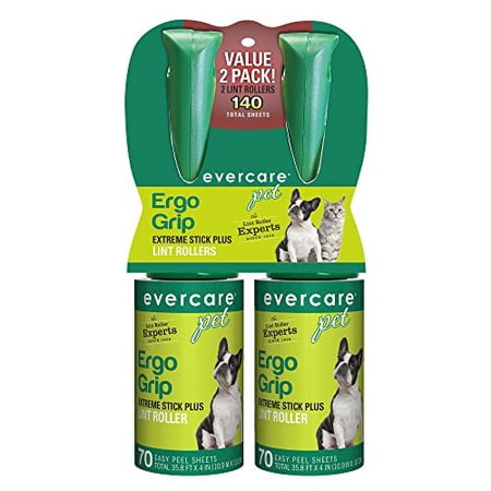 Evercare Pet Ergo Grip Extreme Stick Plus Lint Roller, 70 Sheets, 2 Ct