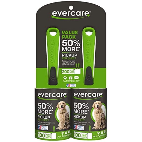 Evercare Pet Lint Roller 100 Layer 2 Pack, 200 Total Layers