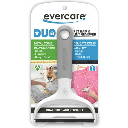 Evercare Reusable Duo Pet Hair and Lint Remover Tool – Resuable, Dual‑Sided Lint & Fur Removal, Furniture, Carpet, Clothing, Car
