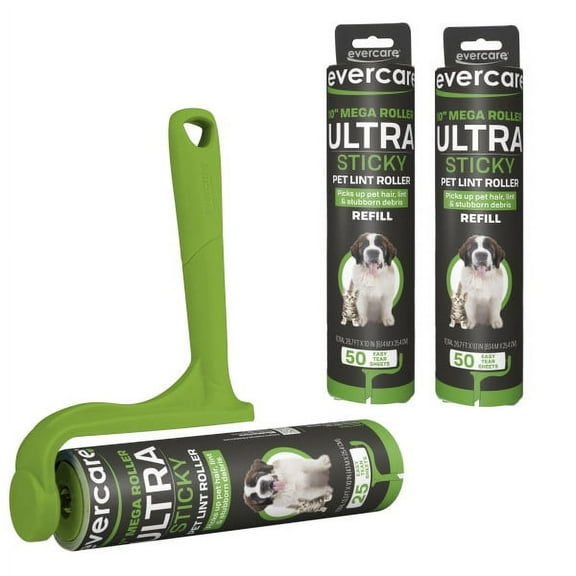 Evercare Ultra Sticky Pet Mega Lint Roller With 2 50 Sheet Refill Rolls Value Pack
