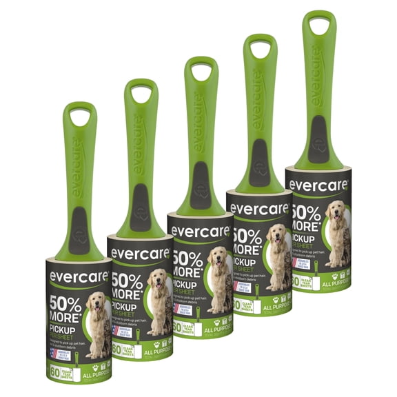 Evercare Value Pack of 5 All Purpose Stick Pet Hair Lint Rollers, 60 Sheets Each, Total 300 Sheet