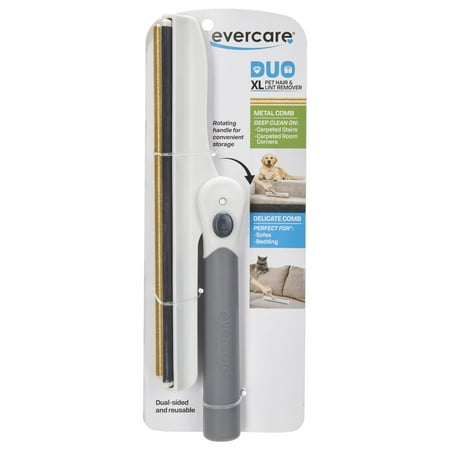 Evercare XL Duo Pet Hair Lint and Remover Tool – Resuable, Dual-Sided Metal & Delicate Comb, Rotating Handle, Furniture, Carpet, Bedding