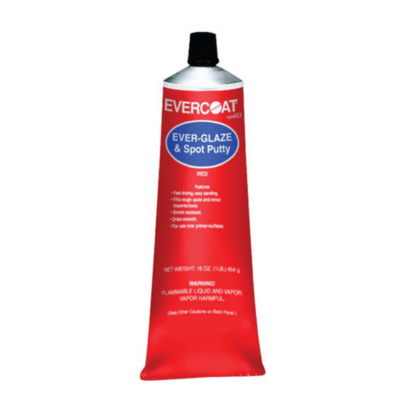 Fibre glass Evercoat Ever-Glaze and Red Lacquer Spot Putty Paste - 1 Pound Tube
