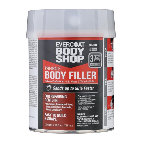 Evercoat Body Shop 105001 Pro-Grade Body Filler, Fast Drying and Lightweight Multipurpose for Dents in Aluminum, Fiberglass & More, Easy Mix Hardener Included 26 Fl Oz.
