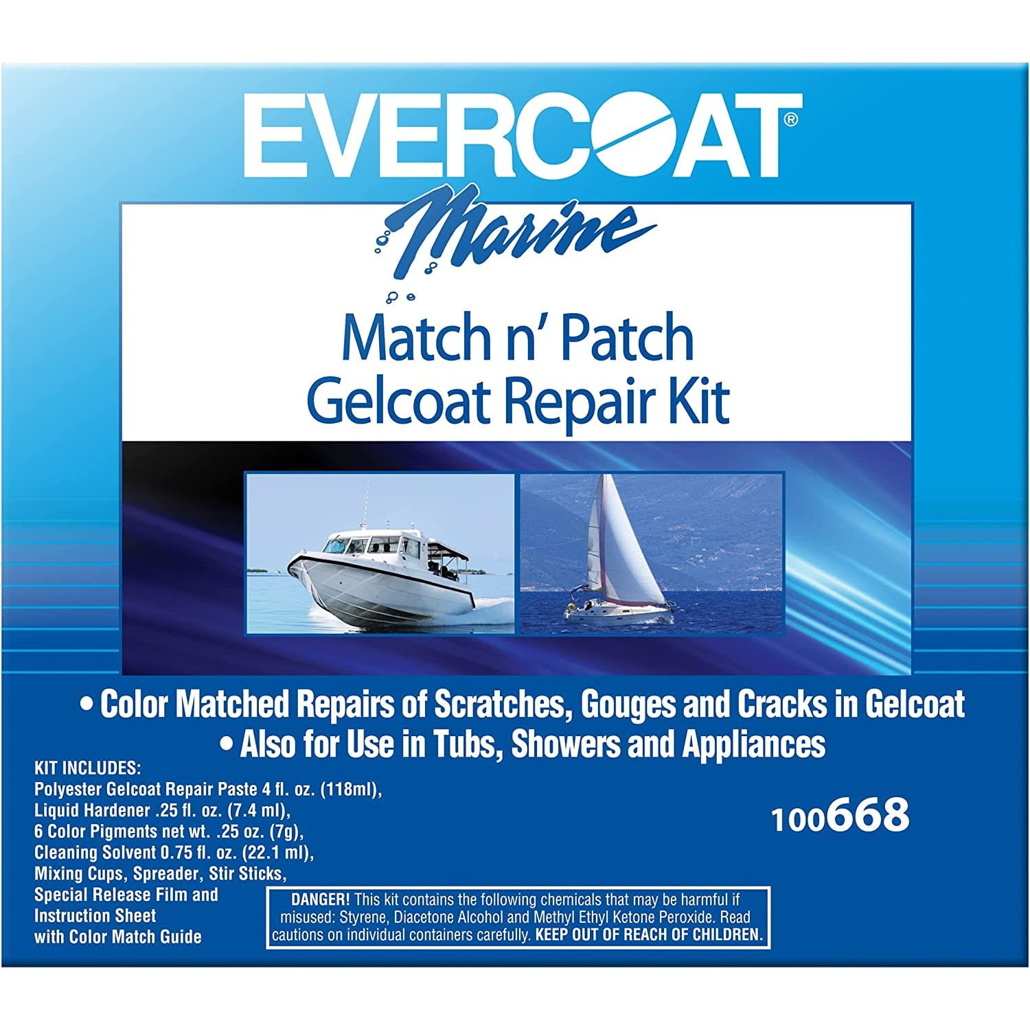 Evercoat Marine Match N'Patch Repair Kit Repairs Nicks, Gouges