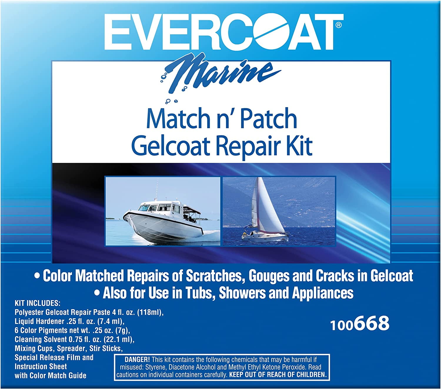 Evercoat Marine Match N'Patch Repair Kit - Repairs Nicks, Gouges ...