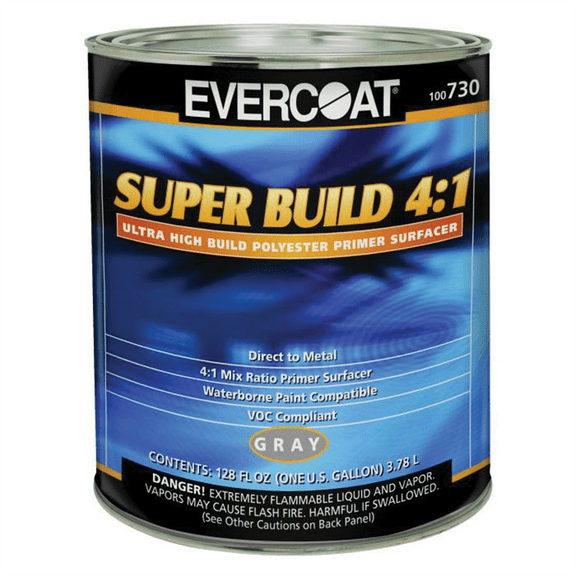 Fibre glass Evercoat 100730 Super Build Polyester Primer, 1 gal Round Can, Gray, 4:1 Mixing, 1200 sq-ft/gal Coverage
