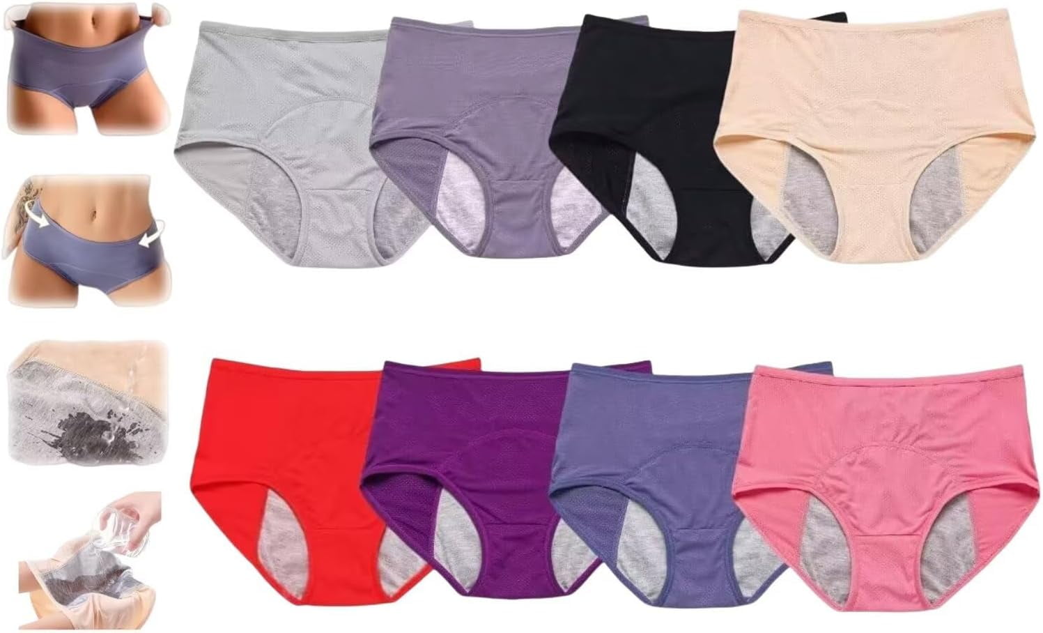 Everdry Washable & Reusable Leakproof Ladies Underwear 8Pcs Leakproof Panties for Over 60#s with