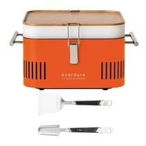 Everdure CUBE Portable Compact Storage Charcoal Grill (Orange) with Utensils Set