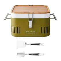 Everdure CUBE Portable Integrated Storage Charcoal Grill (Green) with Utensils