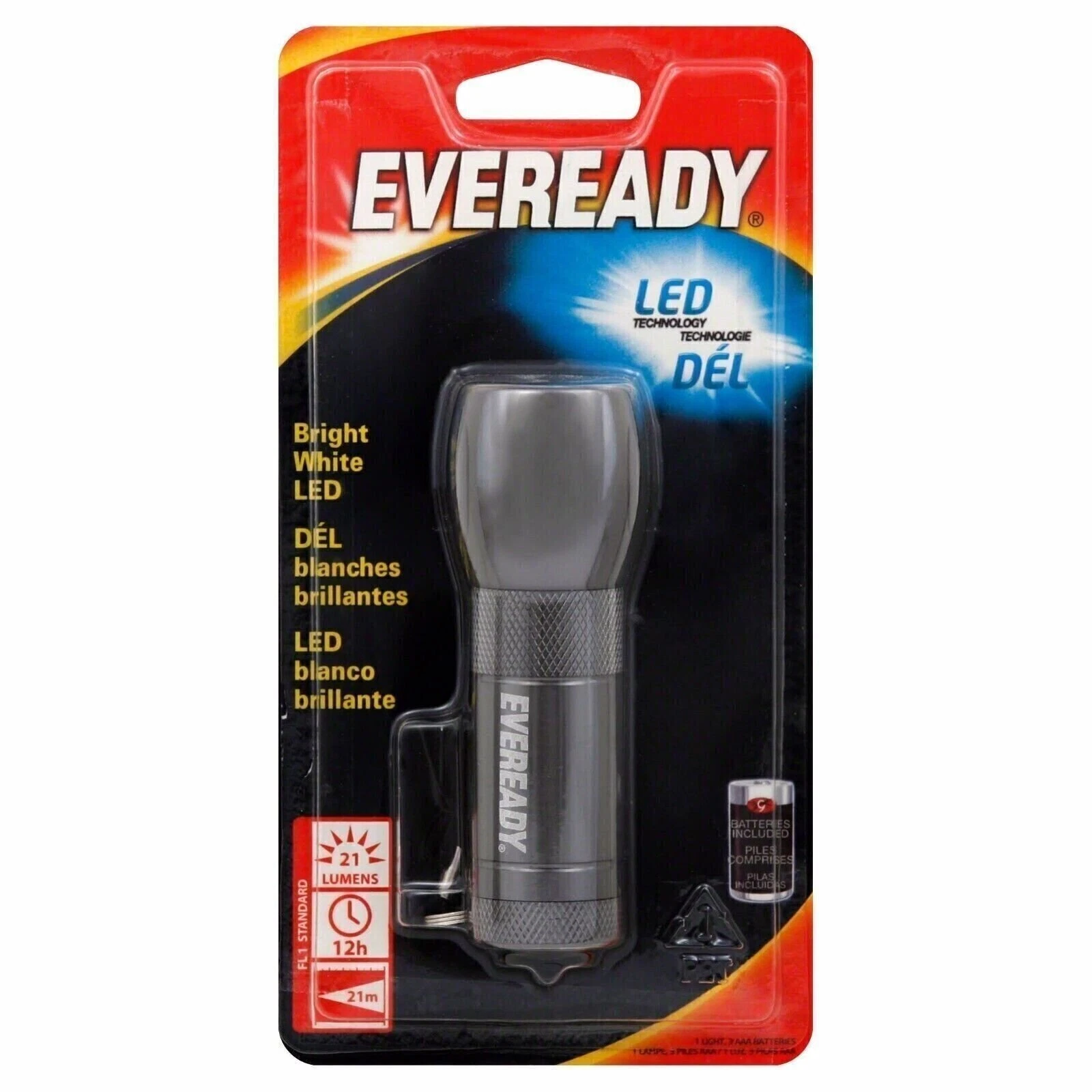 Eveready Led Pocket Bright White Led Metal Flashlight Batteries Included