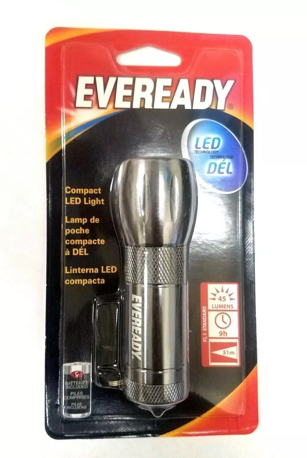 Eveready Led Pocket Light Compact Flashlight Bright White, Metal, With Battery