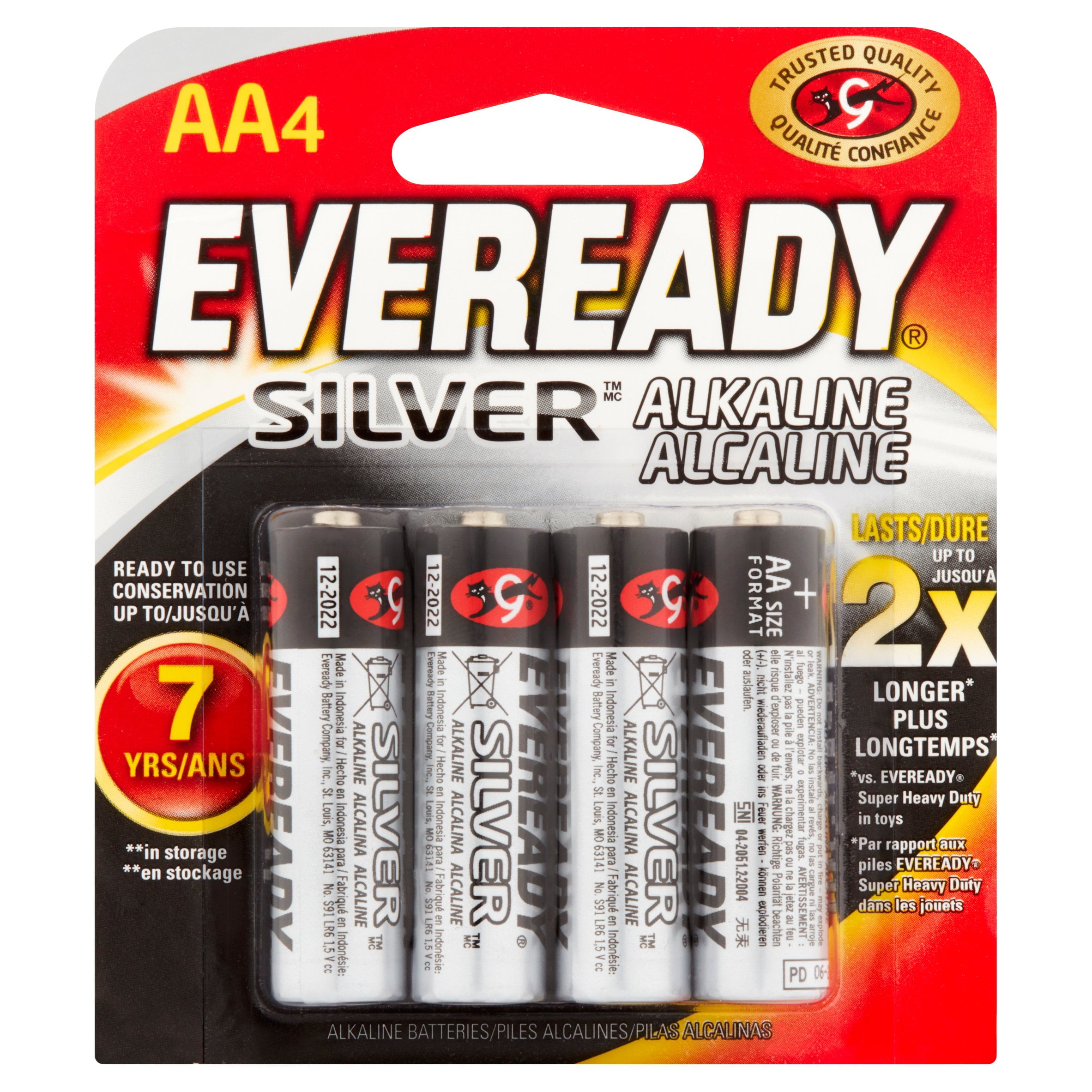 Eveready Silver Alkaline AA Batteries, 4 Pack of Double A Batteries