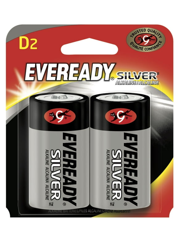 Eveready Silver Alkaline D Batteries, 2 Pack of D Cell Batteries