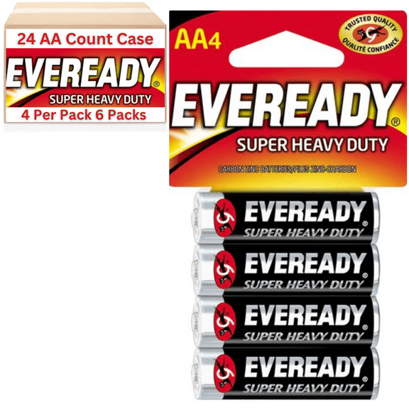 Eveready Super Heavy Duty Batteries, AA, 4-Count Per Pack, 6 Packs (24 Batteries Total Count)