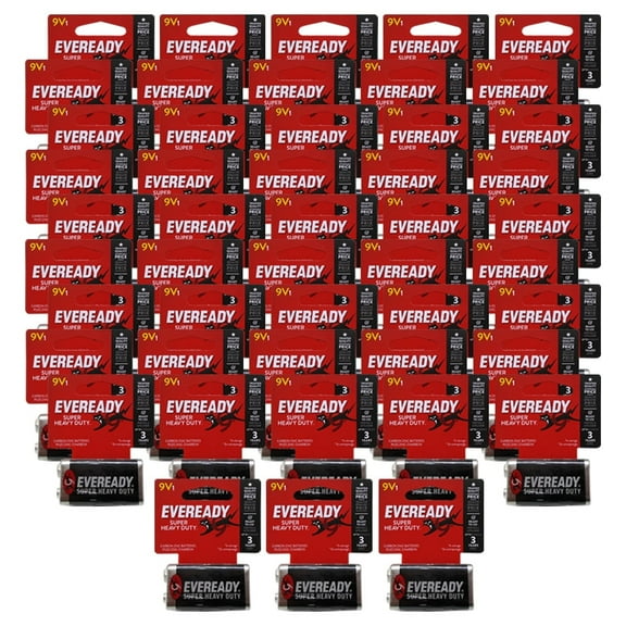 Eveready Super Heavy Duty Carbon Zinc 9V Batteries, 48 Packs (Carded)