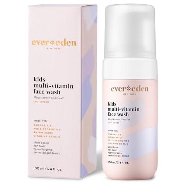 Evereden Kids Face Wash Cool Peach, 3.4 fl oz. Plant Based and