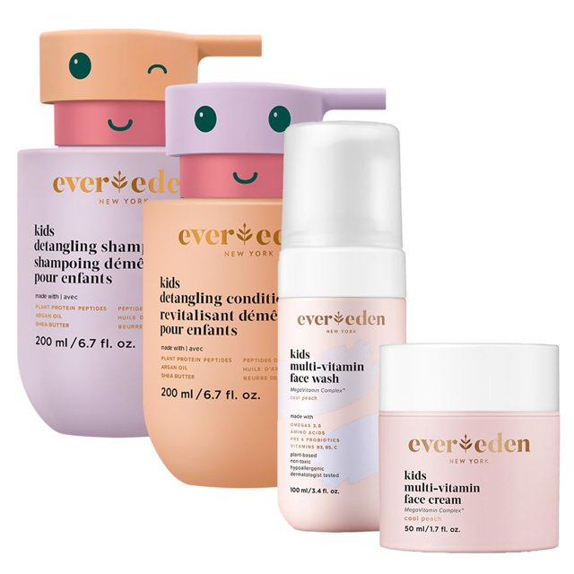 Evereden Kids Routine Bundle Detangling Shampoo and Conditioner + MultiVitamin Face Wash and