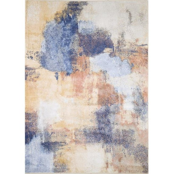Everek Abstract Transitional Polypropylene Machine Made Rectangle Area Rug - Blue & Multi Color