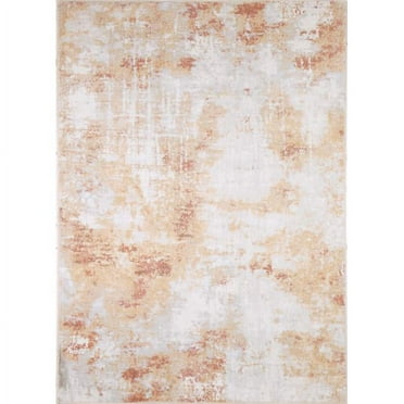 Everek Abstract Transitional Polypropylene Machine Made Rectangle Area Rug - Ivory & Gold - 5' x 7' 6in.