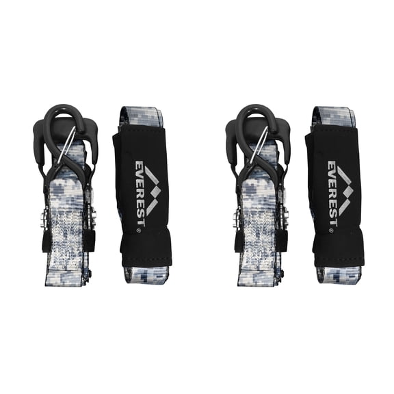 Everest 1.5" x 15' Camo Ratchet Tie Down Straps with Safety S Hooks 2PK 1500 lbs. Working Load Limit, 4500 lbs. Break Strength w Combination lock