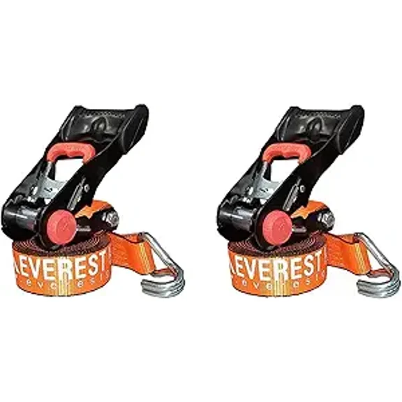 Everest 1.5" x 15' Reflective Ratchet Tie-Down Strap, 1,100lbs WLL, W/ DJ-Hooks 2-Pack
