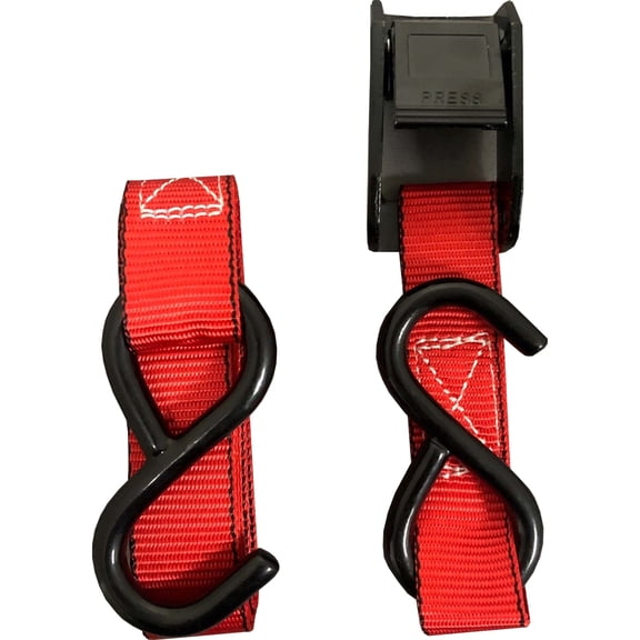 Everest 1" x 6' Cambuckle tie down strap with Vinyl Coated S-Hooks, Red, 300lbs WLL, 1 PK