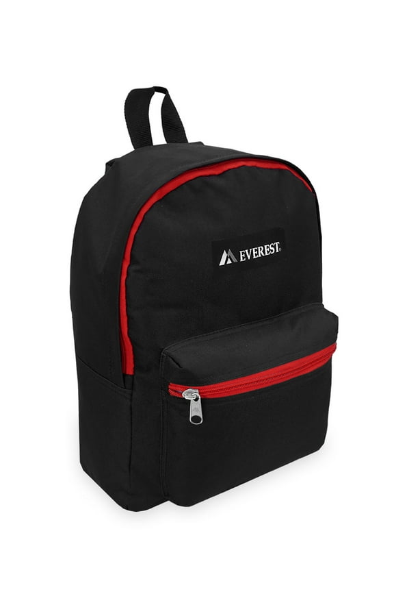 15" Basic Backpack, Black/Red All Ages, Unisex 1045K-BK/RD, Carrier and Shoulder Book Bag for School, Work, Sports, and Travel