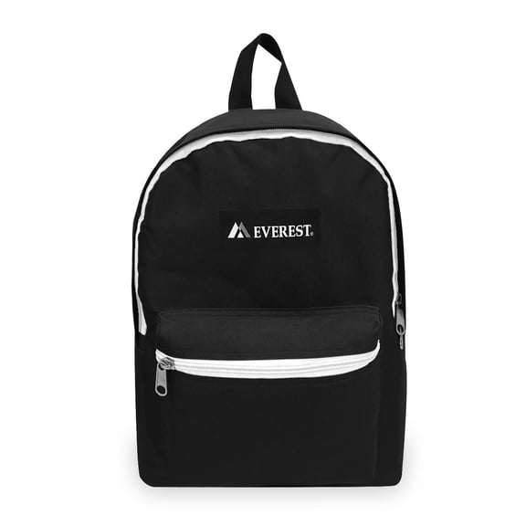 Everest 15" Basic Backpack, Black/White All Ages, Unisex 1045K-BK/WHT, Carrier and Shoulder Book Bag for School, Work, Sports, and Travel